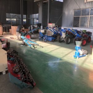 Alternative view of Greenhouse ditch ditch water and drought orchard agricultural tractor ride micro-cultivator, crawler rotary tiller, pastoral management and fertilization