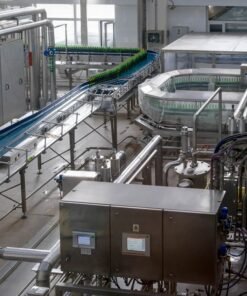Automatic bottled water and juice filling production line running in a China factory