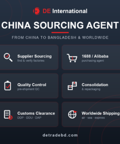 DE International China sourcing and buying agent - supplier sourcing, 1688 and Alibaba purchasing, quality control, consolidation, customs clearance and worldwide shipping