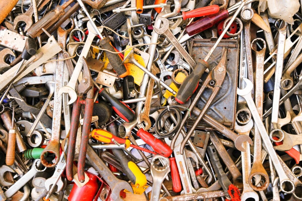 Assorted hand tools, wrenches and screwdrivers used in hardware and tool imports