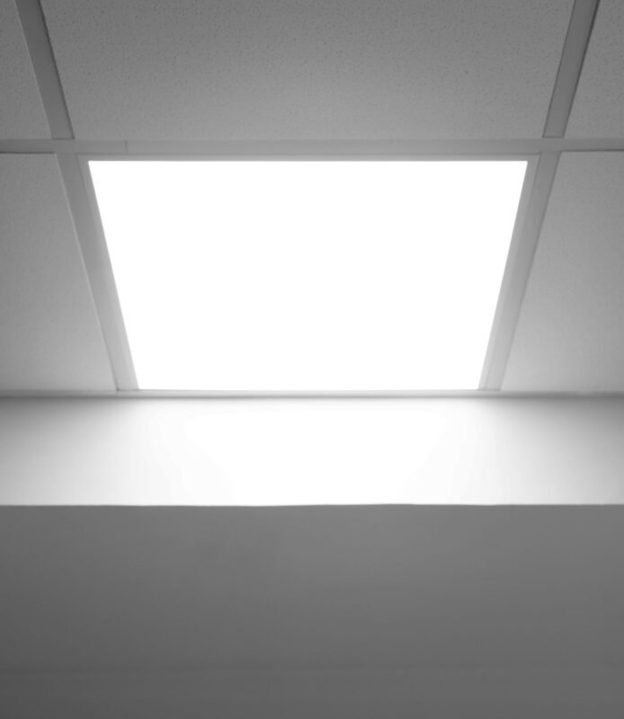 Recessed LED panel light in a ceiling grid