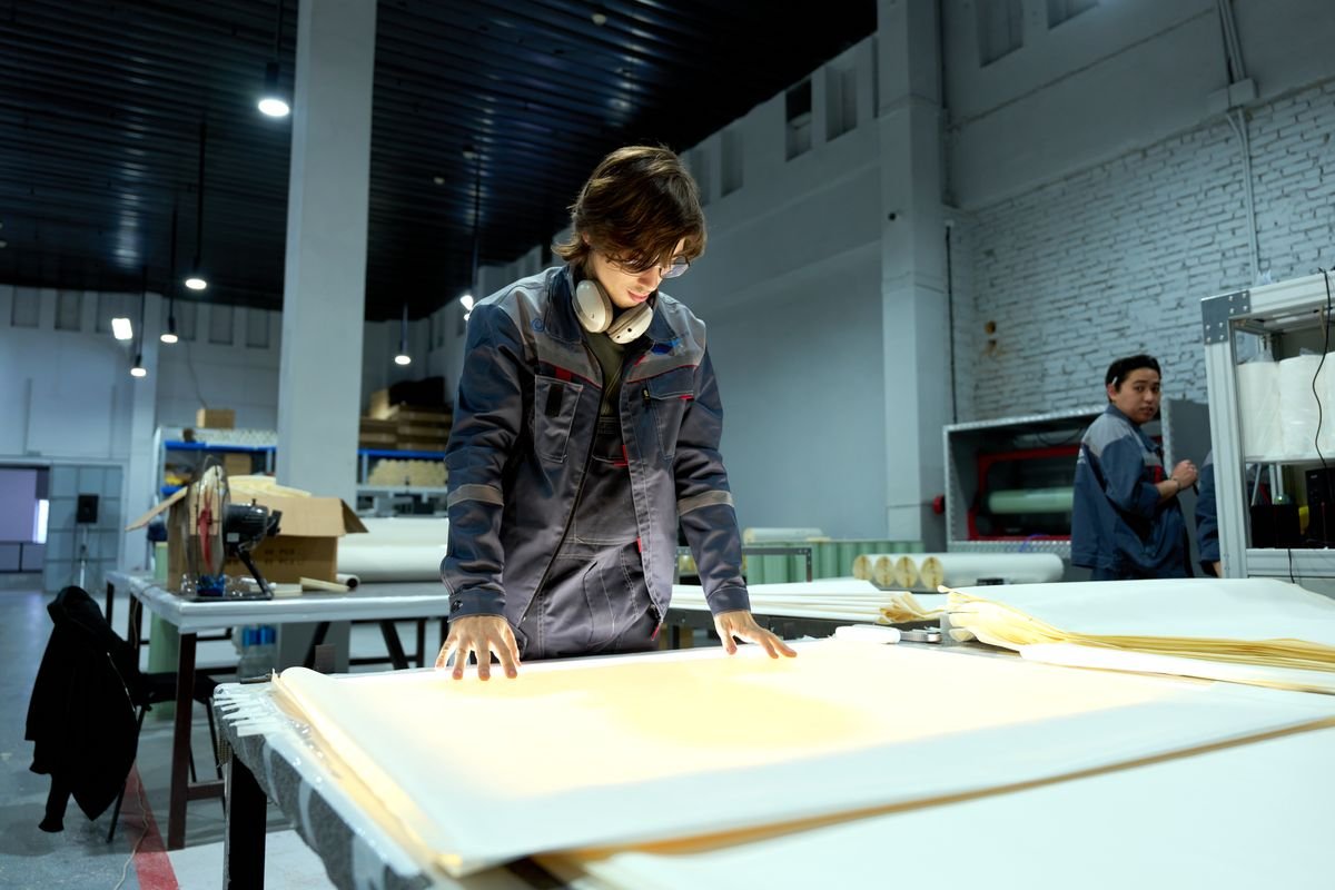 Factory quality inspector checking finished goods on a production line