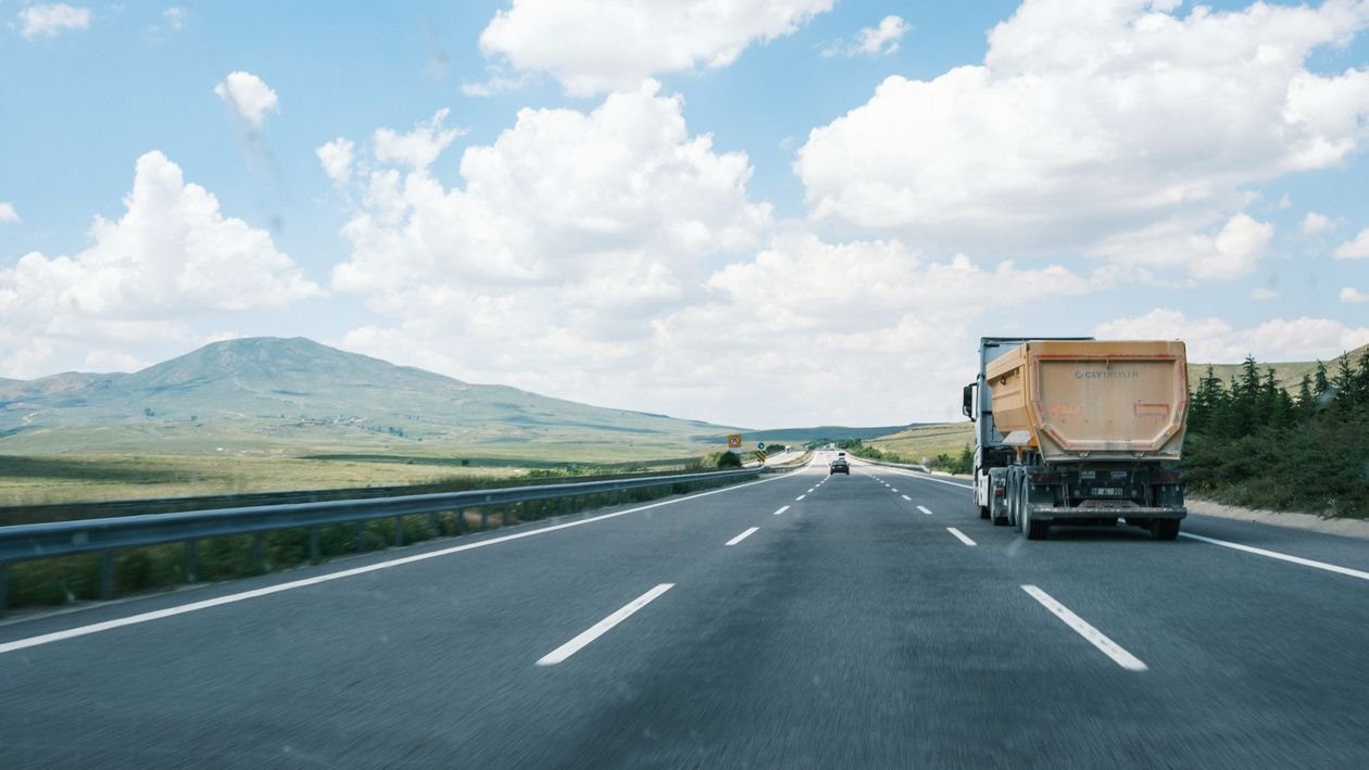 Cargo truck travelling on an open highway