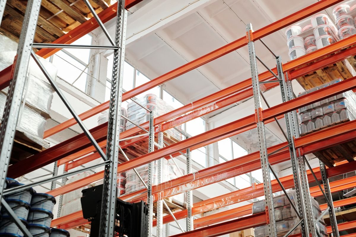 High orange pallet racking inside a warehouse