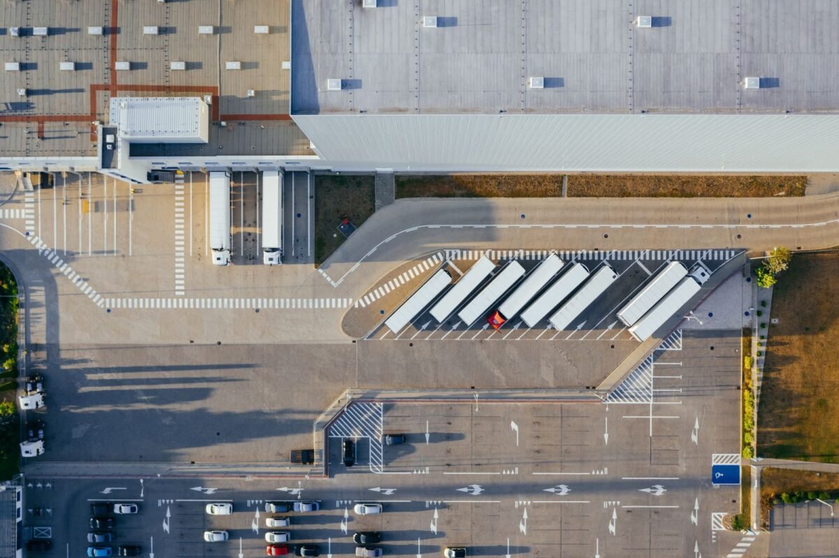 Aerial View of Warehouse Loading Bays and Truck Yard