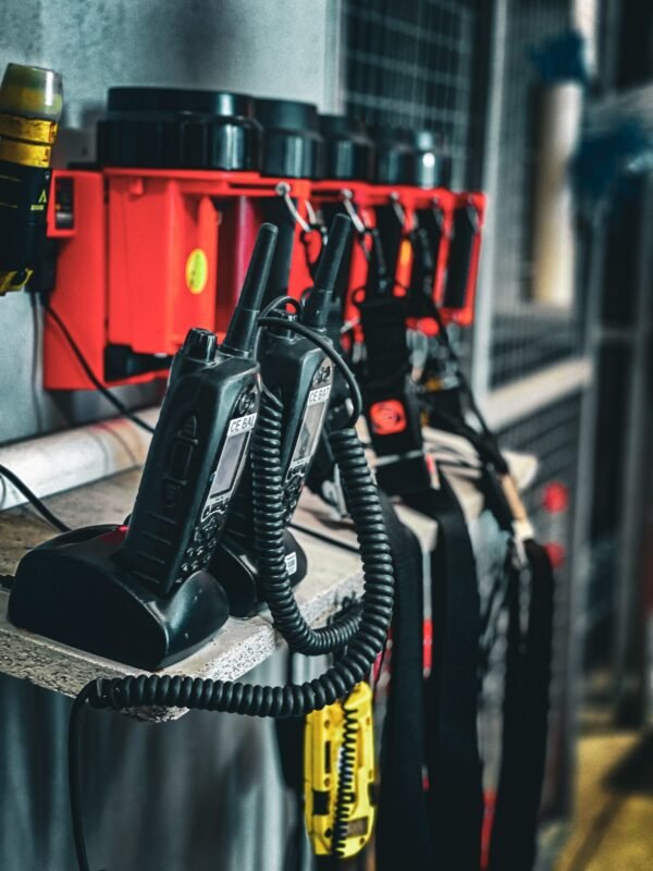Two-way radios on charging docks