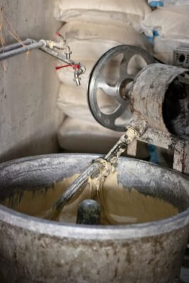 Bowl dough mixer kneading bread dough in a small bakery, the kind of machine Bangladeshi bakeries import from China
