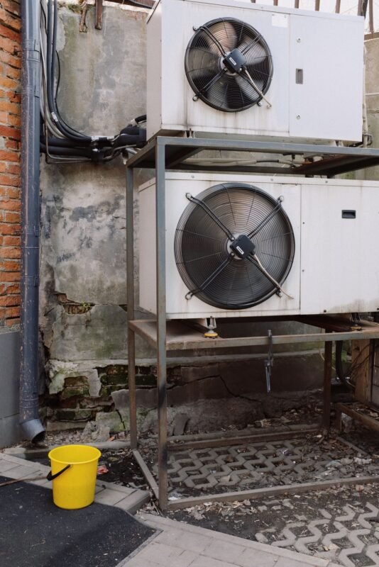 Two refrigeration condensing units on a steel frame