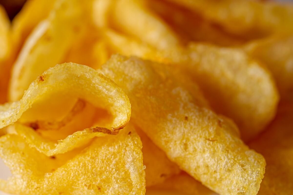 Close-up of crisp fried potato chips